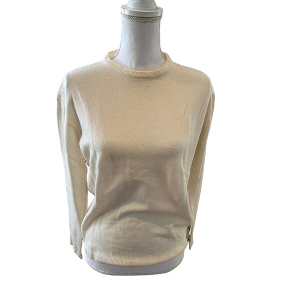 Vintage 80s Alain Manoukian Wool Crewneck Sweater Winter White - Picture 1 of 9